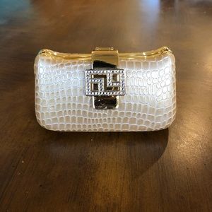 Pearl beige studded clutch